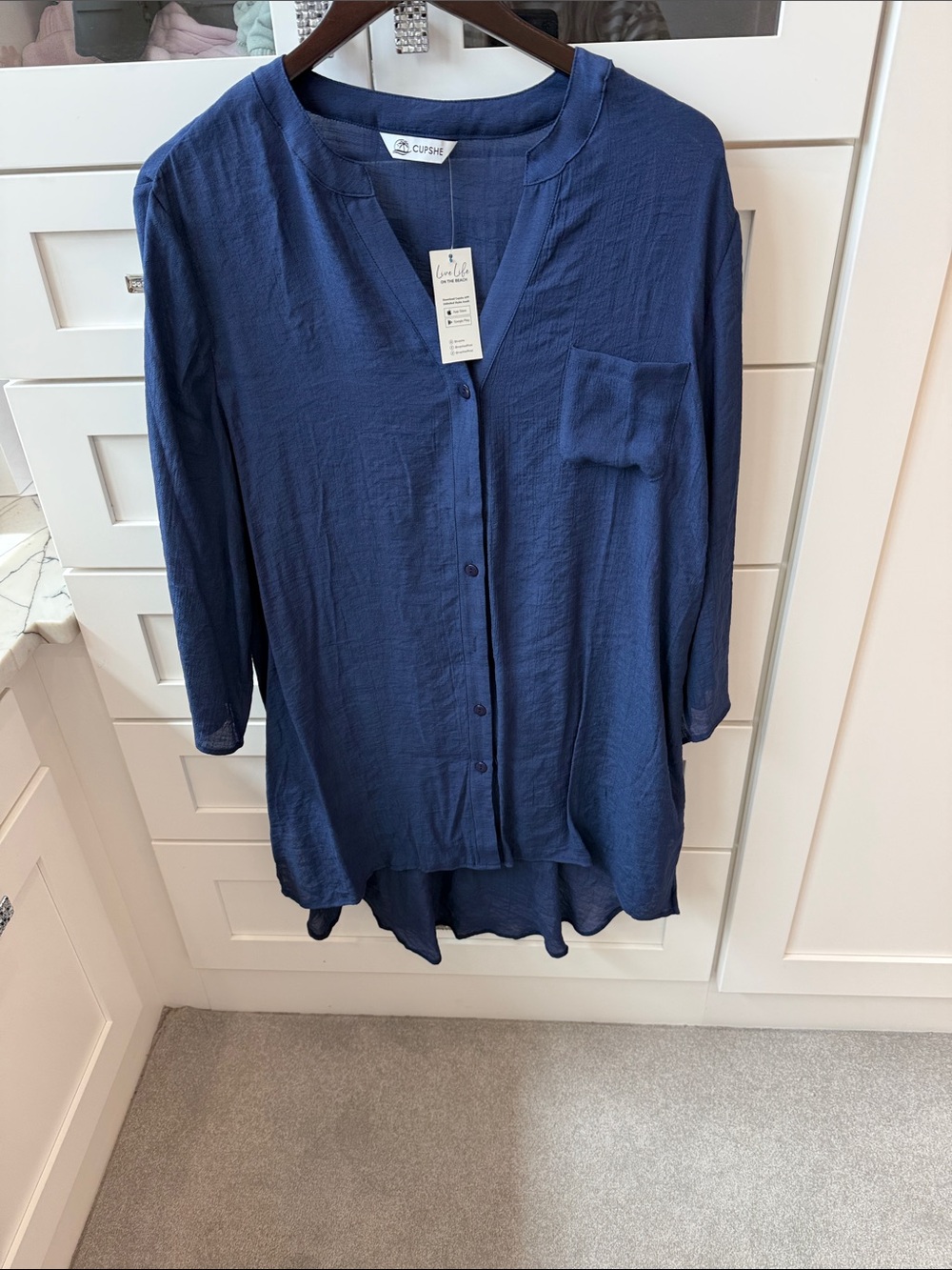Cupshe Deep Navy Button-Front Lightweight Swim Coverup